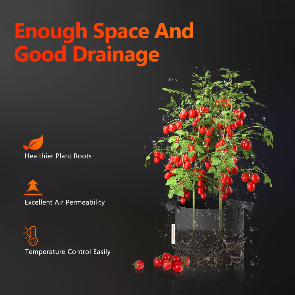 Spider Farmer 5-pack 11 gallon grow bags Heavy Duty 300G Thickened Nonwoven Plant Fabric Pots with Handles