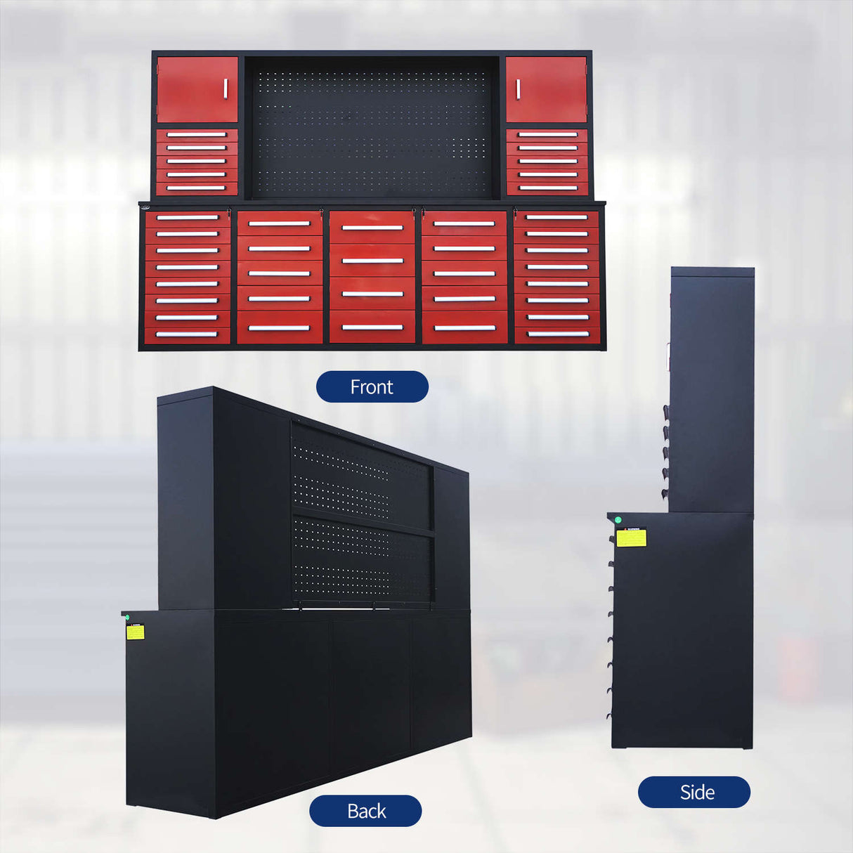 Chery Industrial 10ft Workbench Cabinet (40 Drawers, 2 Cabinets & 1 Pegboard)