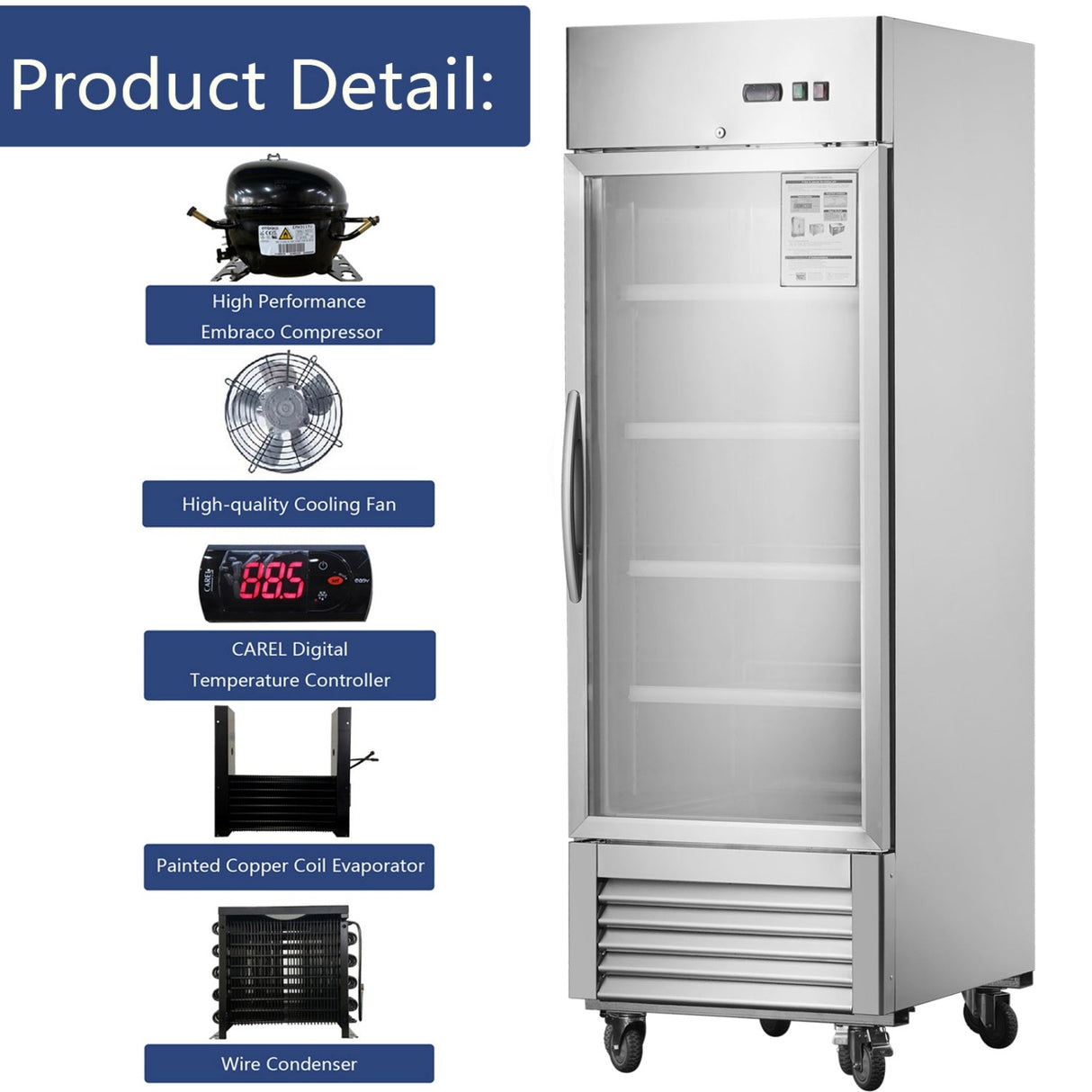 Chery Industrial 27” W27 19 cu. ft Commercial Display Glass Door Refrigerator