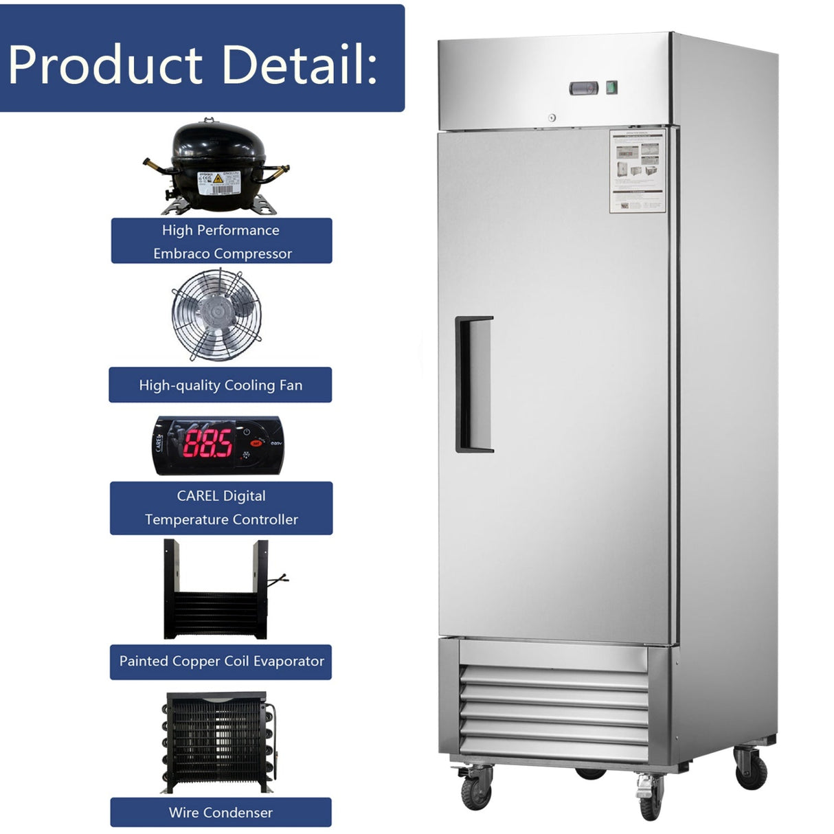 Chery Industrial 27"W Single Solid Door Reach-In Refrigerator 19 cu. ft. Commercial Refrigerator
