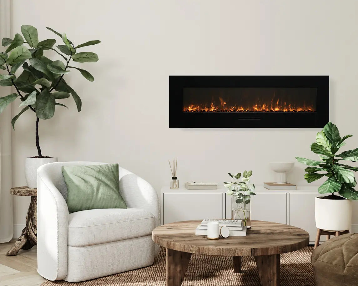 Amantii WM-FM-60-7023-BG 60" Wall/Flush Mount Electric Fireplace with Glass Surround