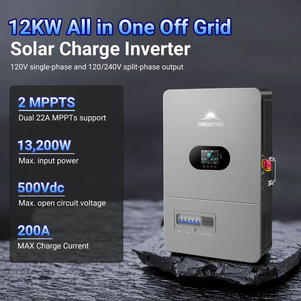 SunGoldPower 12 kW All-In-One Off-Grid Solar Inverter FR12K-B 48 V Split-Phase 120/240 V Pure Sine Wave