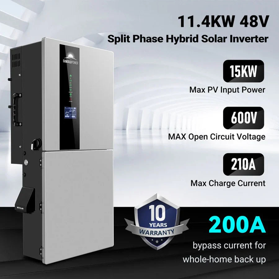 SunGold Power 11.4 kW 48 V Split Phase Hybrid Solar Inverter Whole-Home Backup (200 A) SGN-11K15PRO