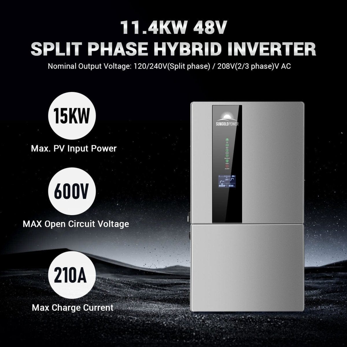 SunGoldPower 22.8kW Hybrid Inverter 48V Split Phase SGN11.4KHB‑48 (2 Units Parallel)
