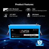 SunGoldPower 24V 100Ah LiFePO4 Deep Cycle Lithium Battery Bluetooth Self-Heating IP65