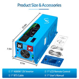 SunGoldPower 4000W Peak (12000W) DC 12V Pure Sine Wave Inverter With Charger