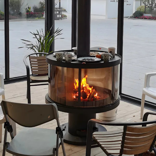 HearthArtSinn Ember 3 Modern Indoor Round Glass Real Fire Fireplace