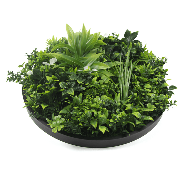 Designer Plants USA Luxury Artificial Green Plant Wall Circle 30" Black Frame UV Resistant