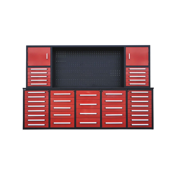 Chery Industrial 10ft Workbench Cabinet (40 Drawers, 2 Cabinets & 1 Pegboard)