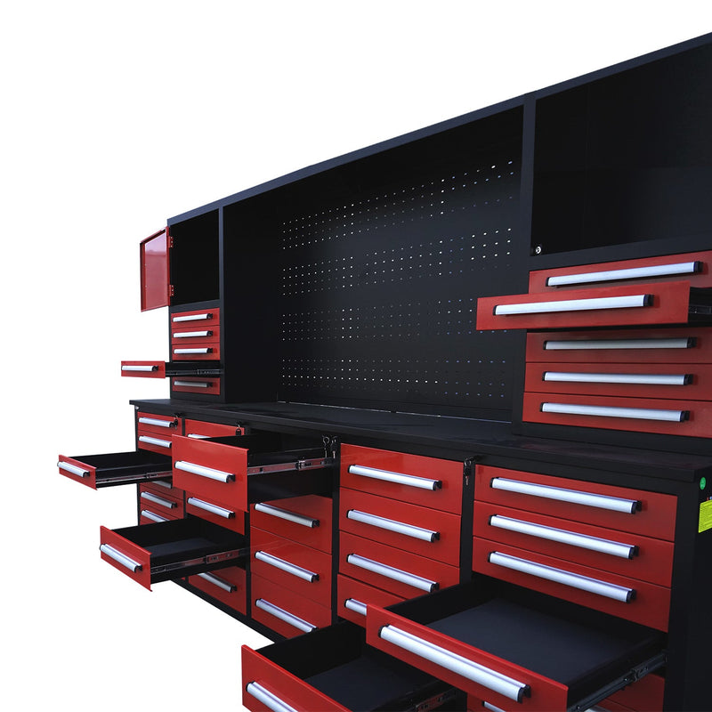Chery Industrial 10ft Workbench Cabinet (40 Drawers, 2 Cabinets & 1 Pegboard)