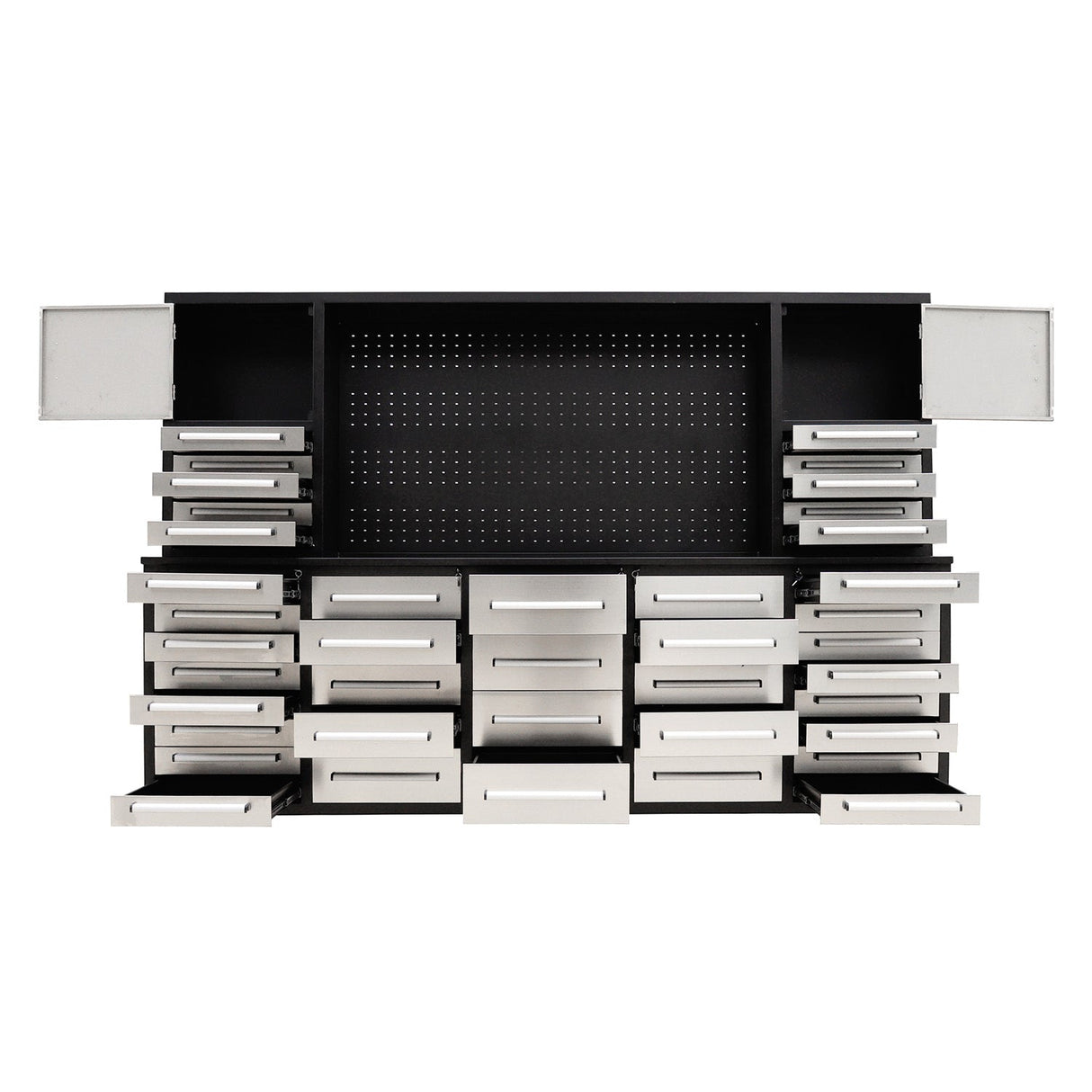 Chery Industrial 10ft Workbench Cabinet (40 Drawers, 2 Cabinets & 1 Pegboard)