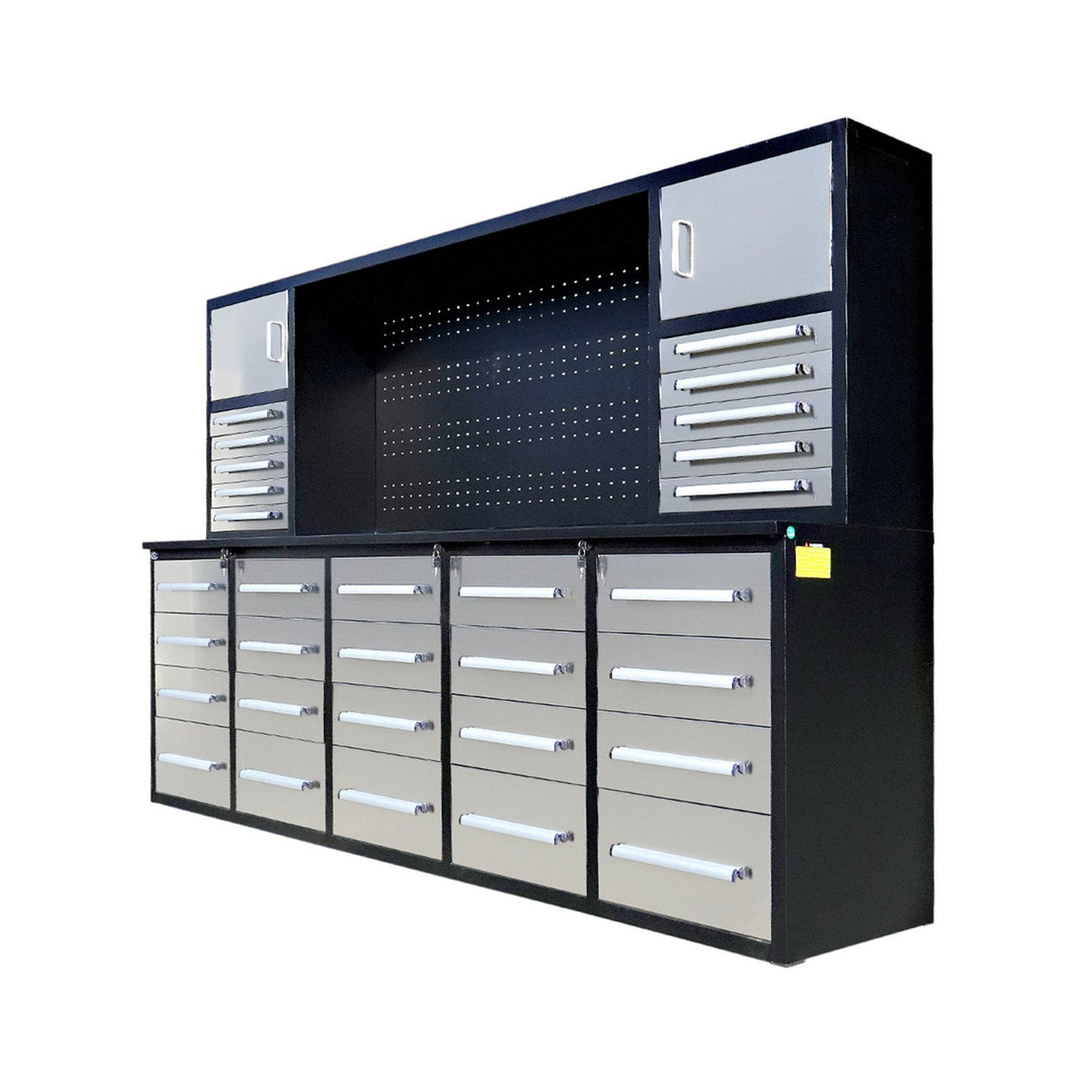 Chery Industrial 10ft Workbench Cabinet (30 Drawers, 2 Cabinets & 1 Pegboard)