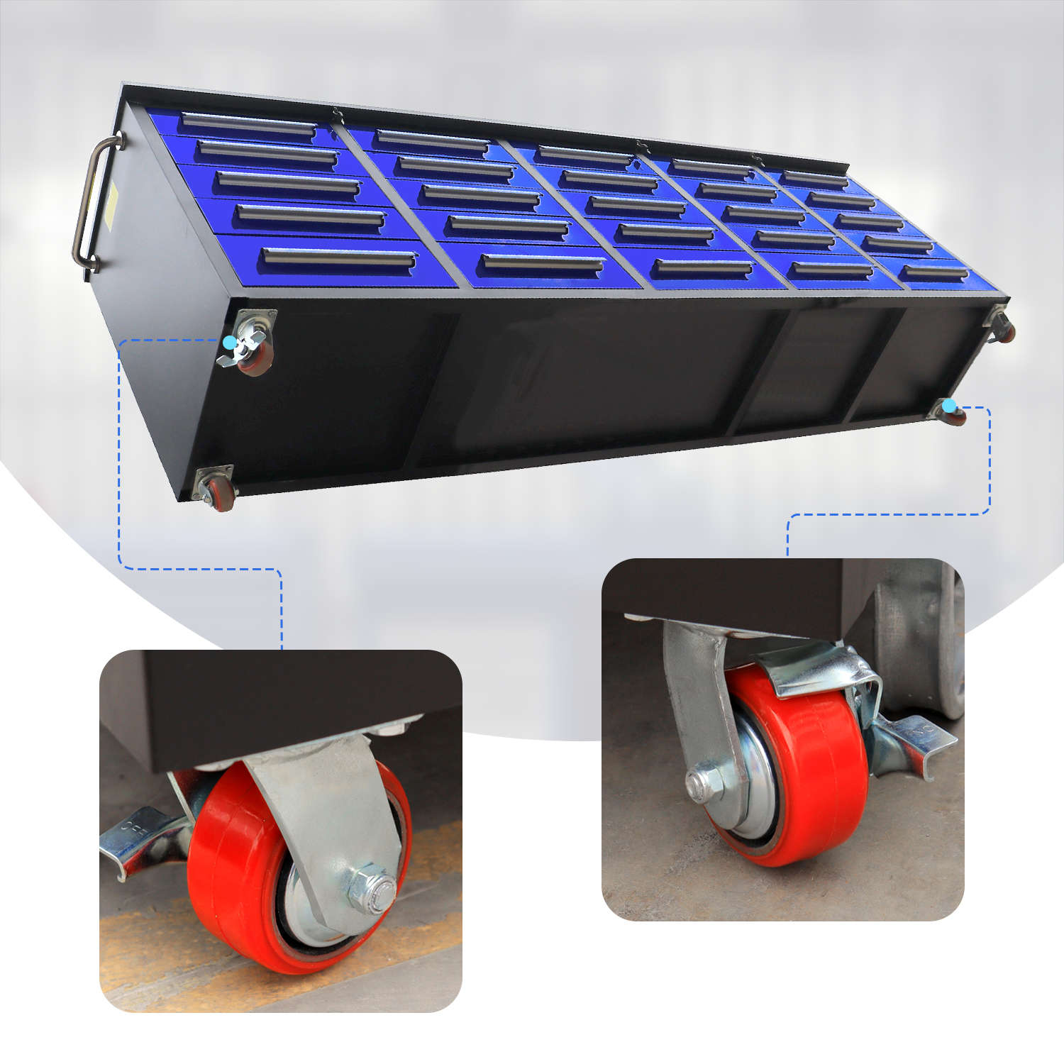 Chery Industrial 10ft 25-Drawer Storage Workbench with Wheels