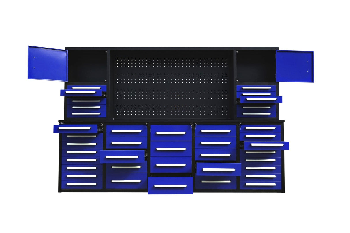 Chery Industrial Steelman 10’ Workbench Cabinet with 40 Drawers, 2 Cabinets & Pegboard Heavy‑Duty Tool Storage WW000217