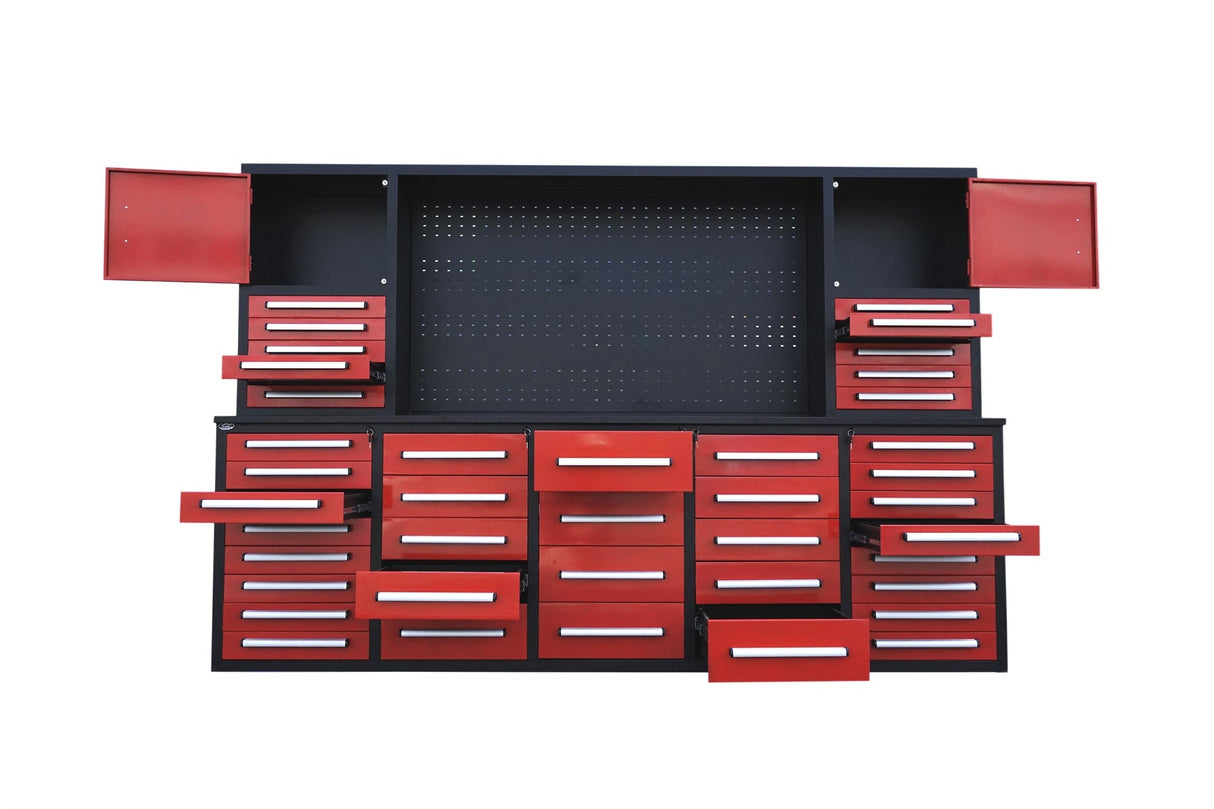 Chery Industrial Steelman 10’ Workbench Cabinet with 40 Drawers, 2 Cabinets & Pegboard Heavy‑Duty Tool Storage WW000217