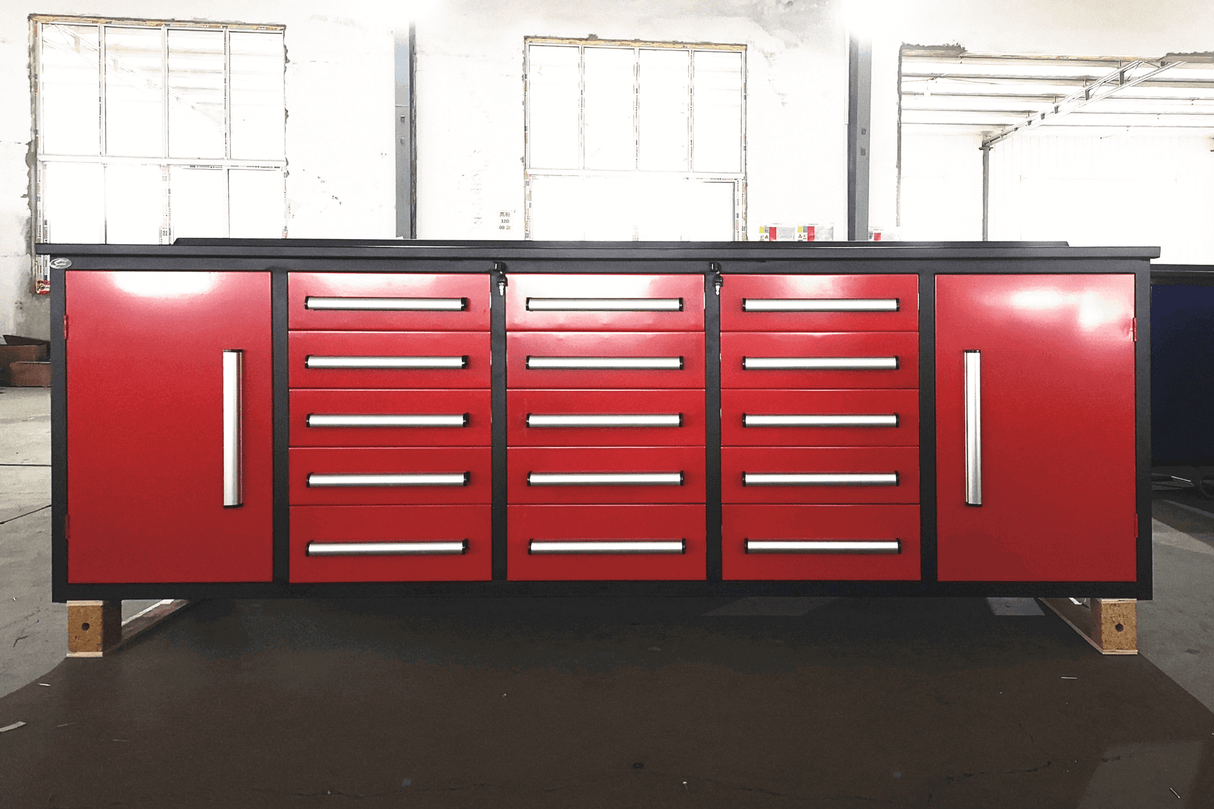 Chery Industrial Steelman 10’ Workbench Storage Cabinet with 15 Drawers & 2 Cabinets Heavy‑Duty Tool Chest