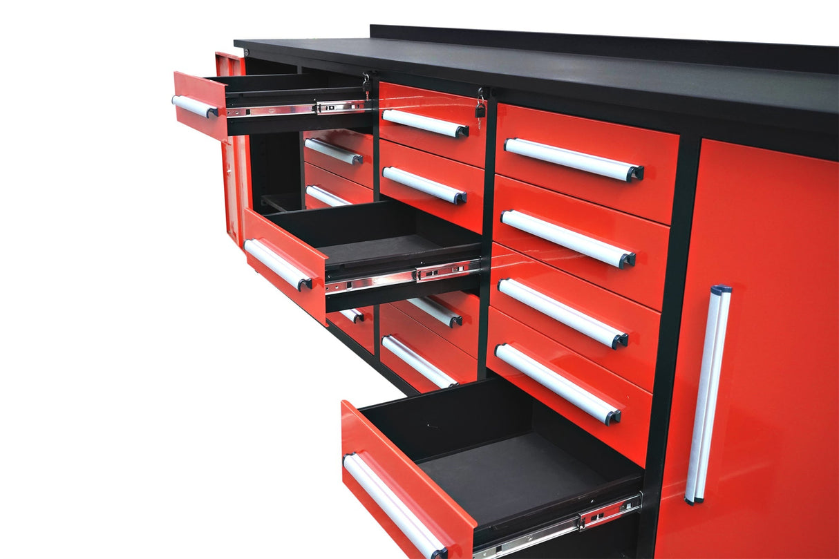Chery Industrial Steelman 10’ Workbench Storage Cabinet with 15 Drawers & 2 Cabinets Heavy‑Duty Tool Chest