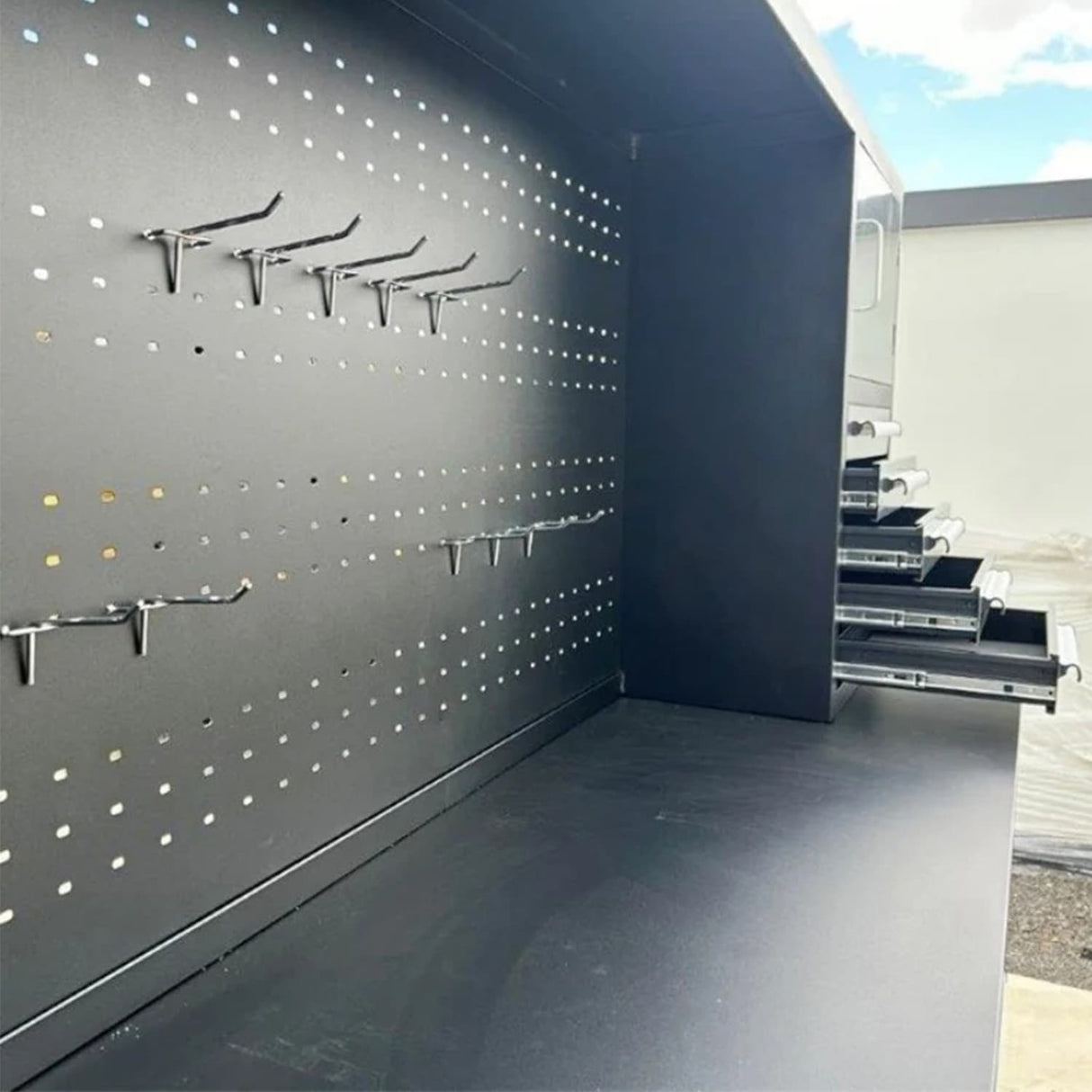 Chery Industrial 10ft Workbench Cabinet (30 Drawers, 2 Cabinets & 1 Pegboard)