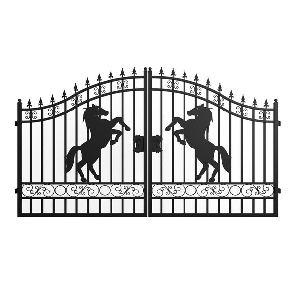 Chery Industrial 12x8 ft Dual Swing Driveway Gate with Horse Pattern