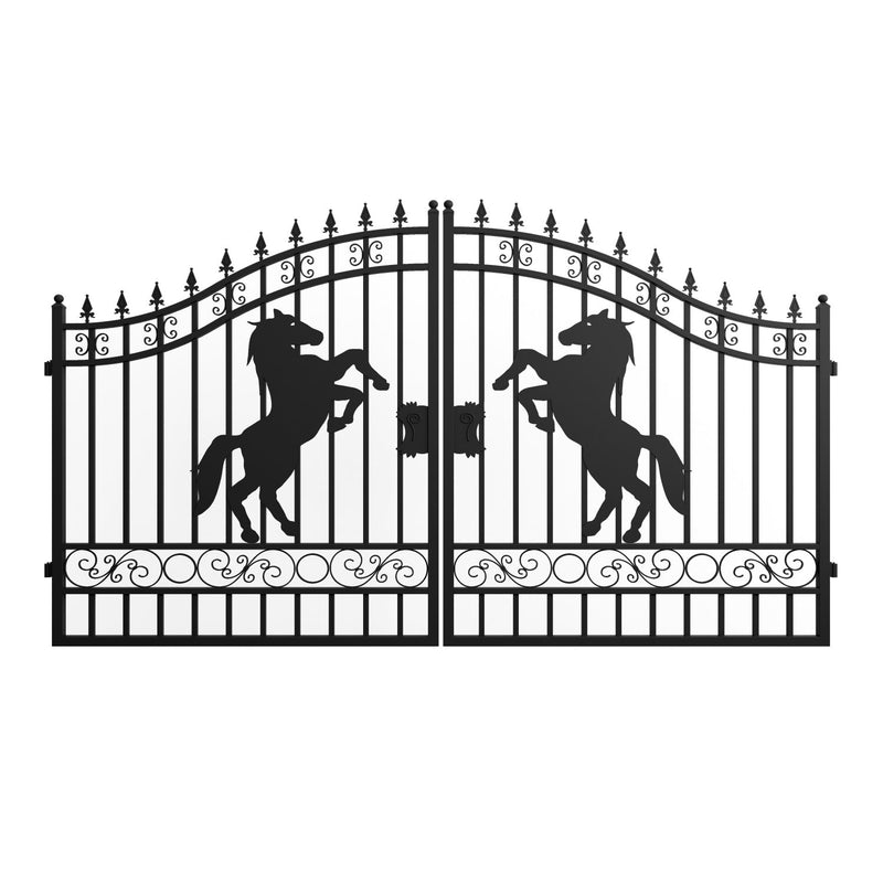 Chery Industrial 12x8 ft Dual Swing Driveway Gate with Horse Pattern