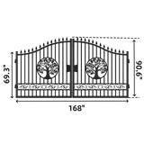 Chery Industrial 14’ Iron Gate with Wider Goalposts, No Metal Ball Dual Swing Driveway Gate