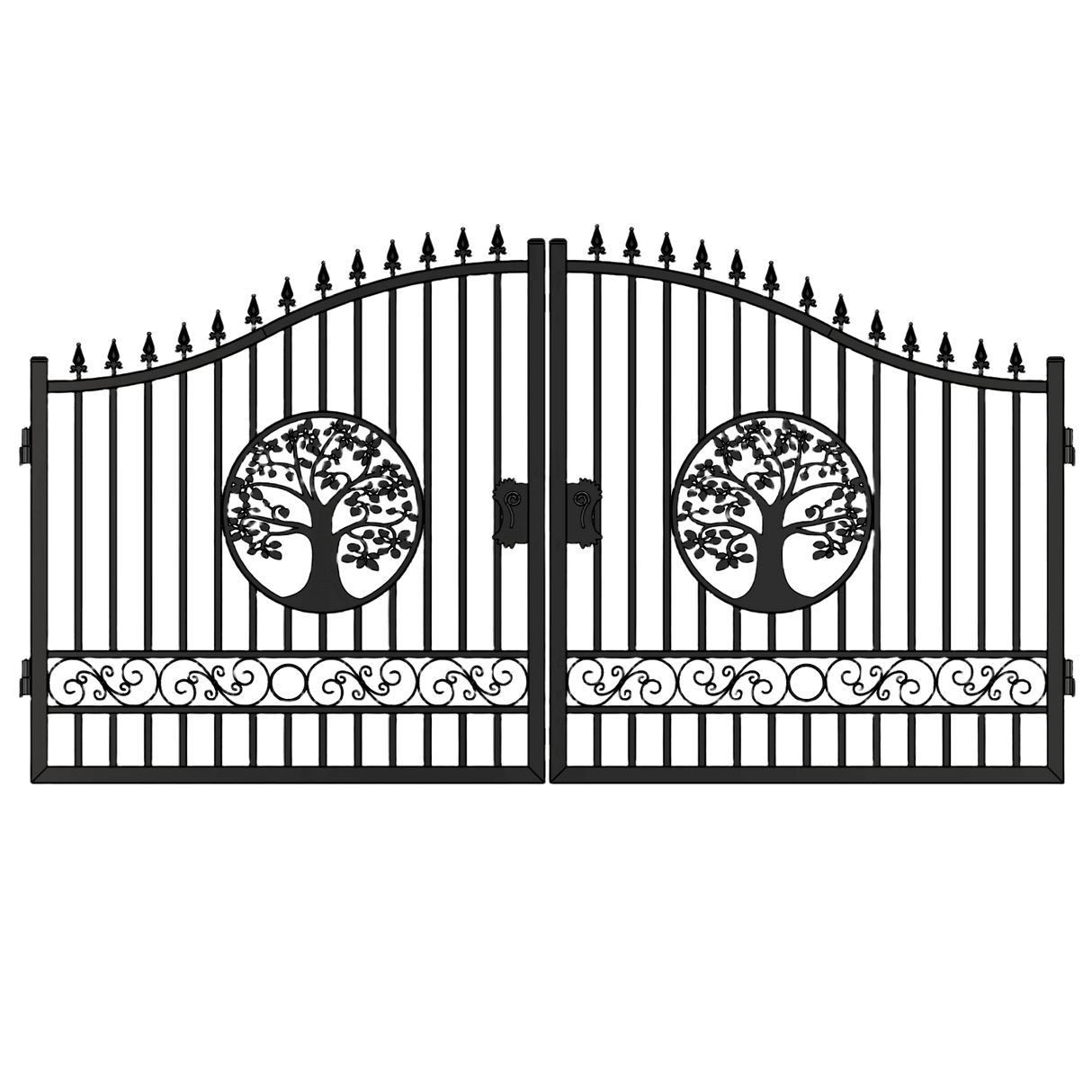 Chery Industrial 14’ Iron Gate with Wider Goalposts, No Metal Ball Dual Swing Driveway Gate