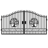 Chery Industrial 14’ Iron Gate with Wider Goalposts, No Metal Ball Dual Swing Driveway Gate
