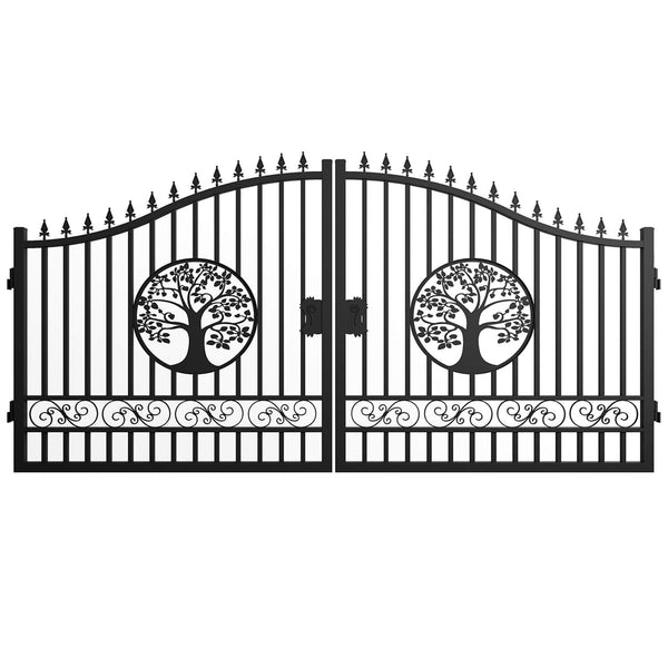 Chery Industrial 14x8 ft Steel Dual Swing Driveway Gate with Wider Goalposts