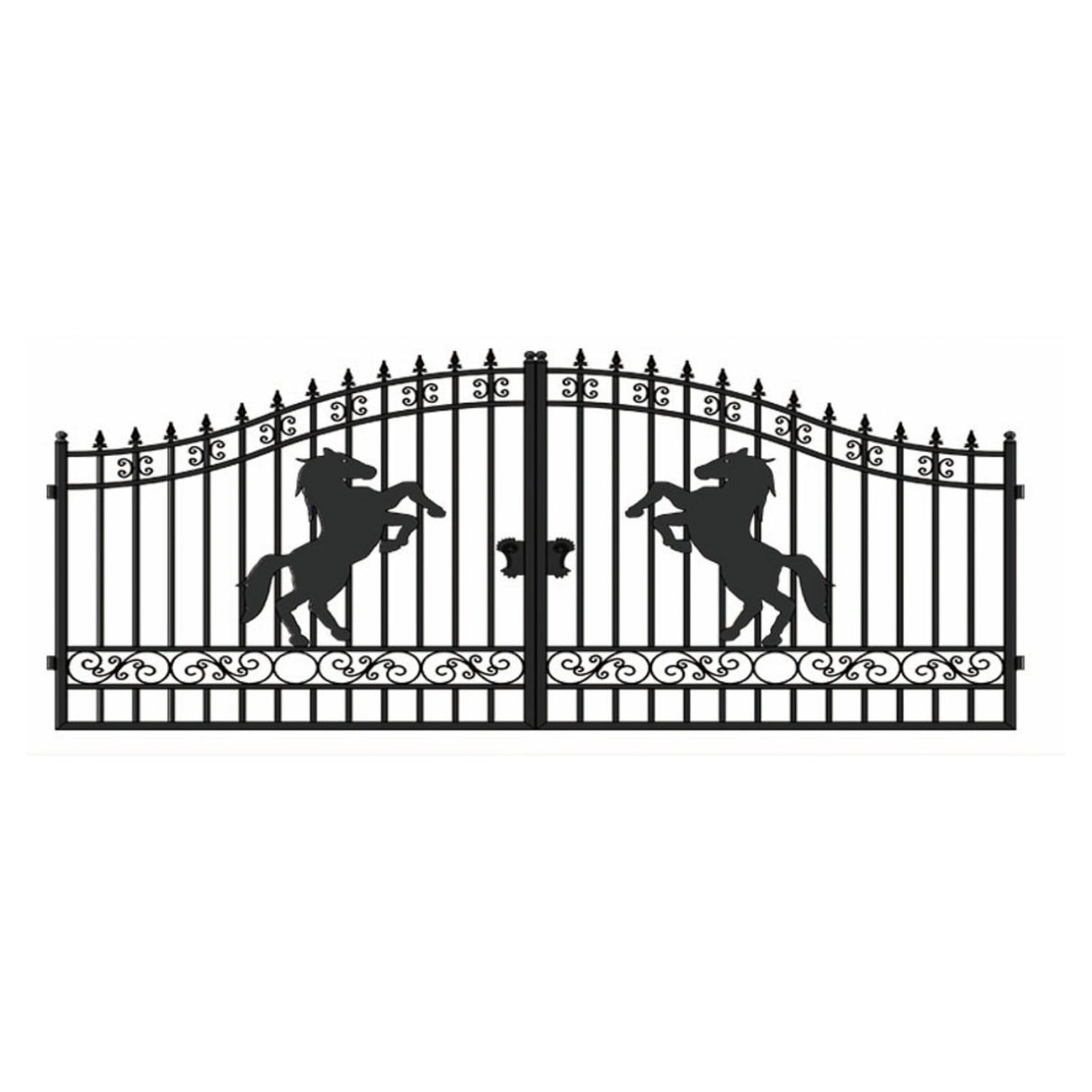 Chery Industrial 14x8 ft Steel Dual Swing Driveway Gate with Horse Pattern