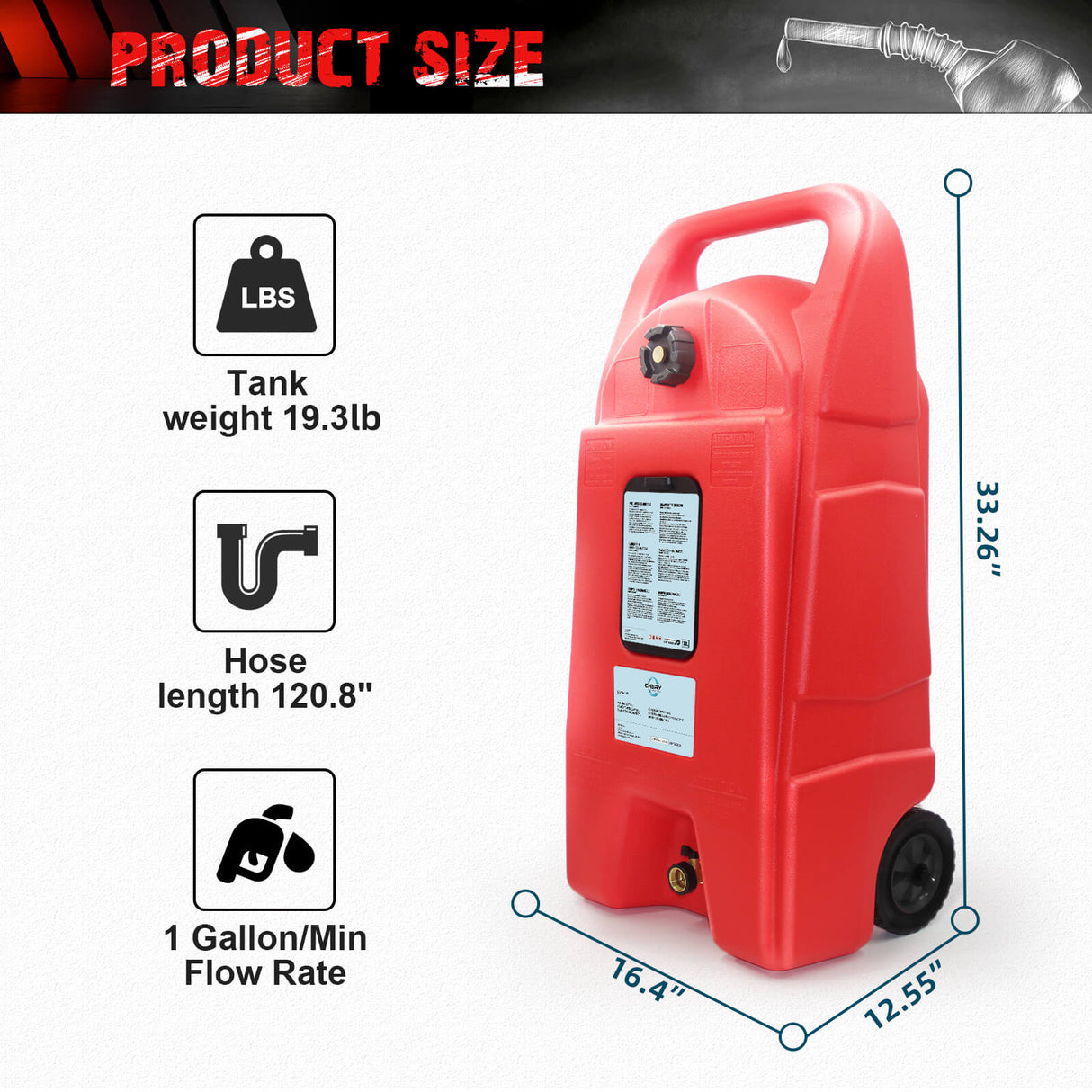 Chery Industrial 15 Gallon Gas Caddy with Wheels Fuel Storage Tank LIDFT5700RD01