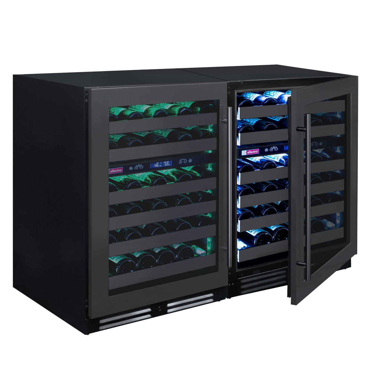 Allavino Reserva Series 100‑Bottle 34″ Tall Four‑Zone Black Stainless Steel Side‑by‑Side Wine Cooler Refrigerator BF 2X‑BDW5034D‑2BS