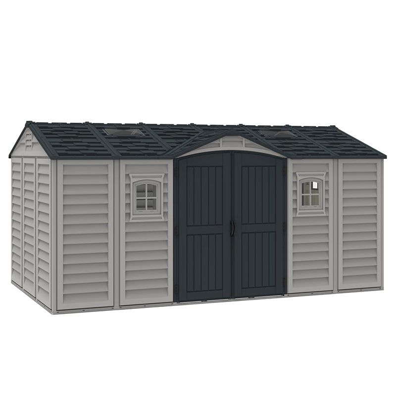 Chery Industrial Duramax 15.8’ Apex‑Pro Vinyl Storage Shed with Foundation Kit