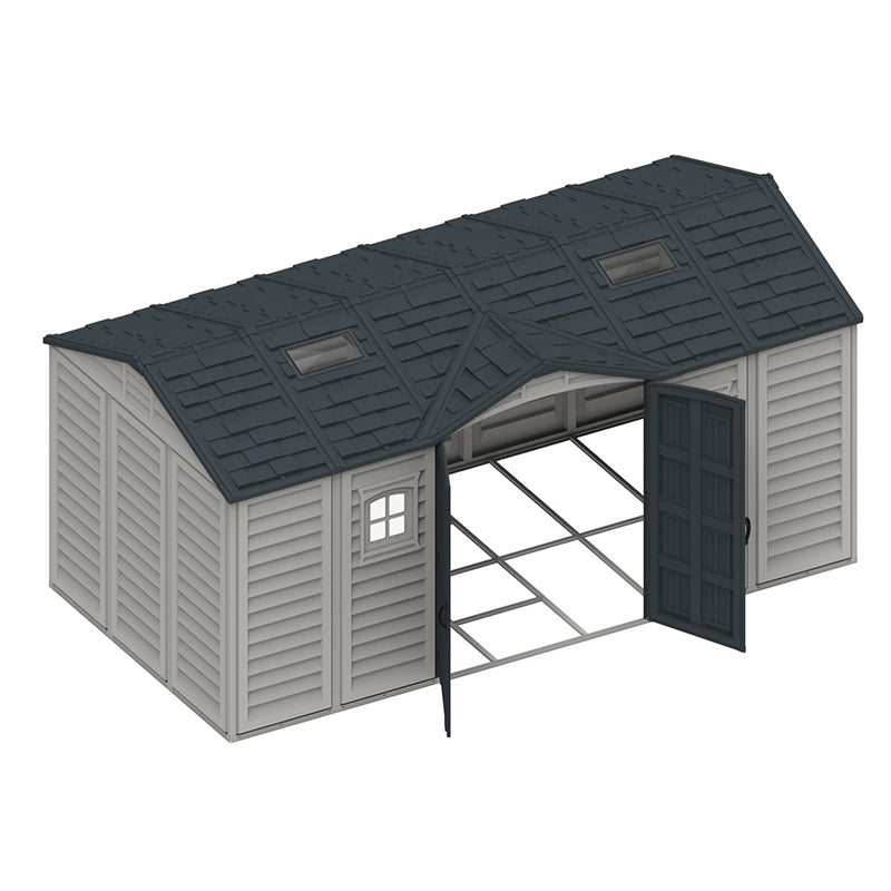 Chery Industrial Duramax 15.8’ Apex‑Pro Vinyl Storage Shed with Foundation Kit