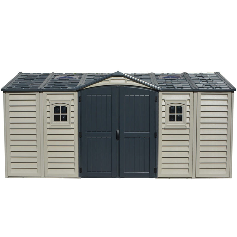 Chery Industrial Duramax 15.8’ Apex‑Pro Vinyl Storage Shed with Foundation Kit