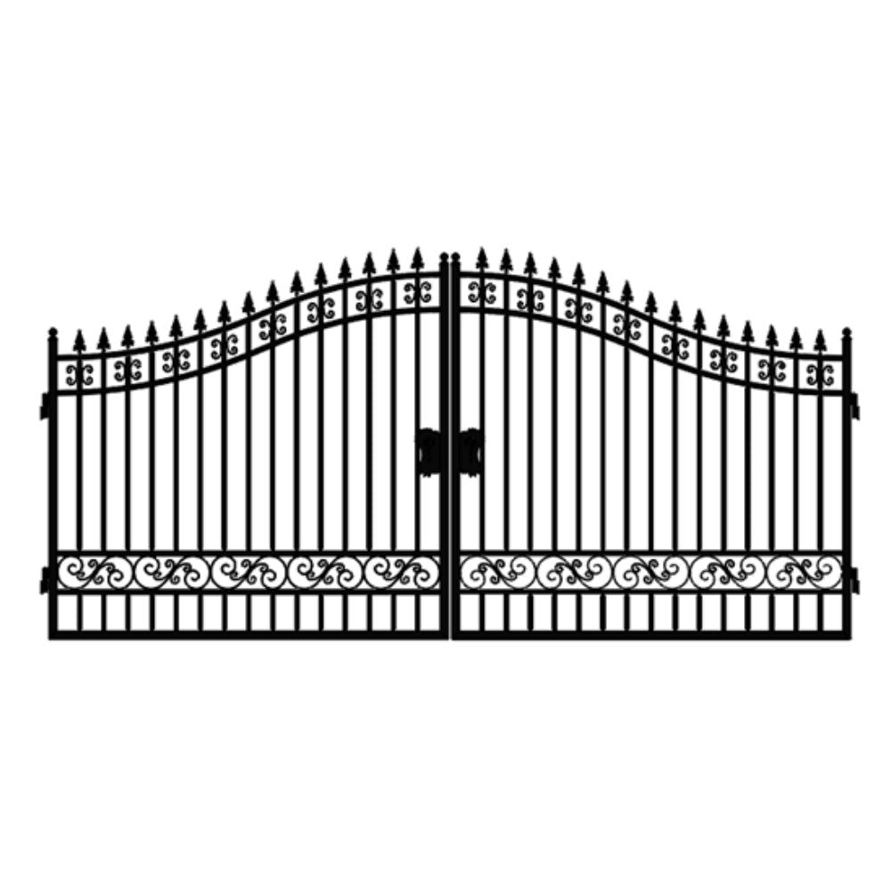 Chery Industrial 16’ Dual Swing Wrought Iron Gate with No Decor Driveway Gate