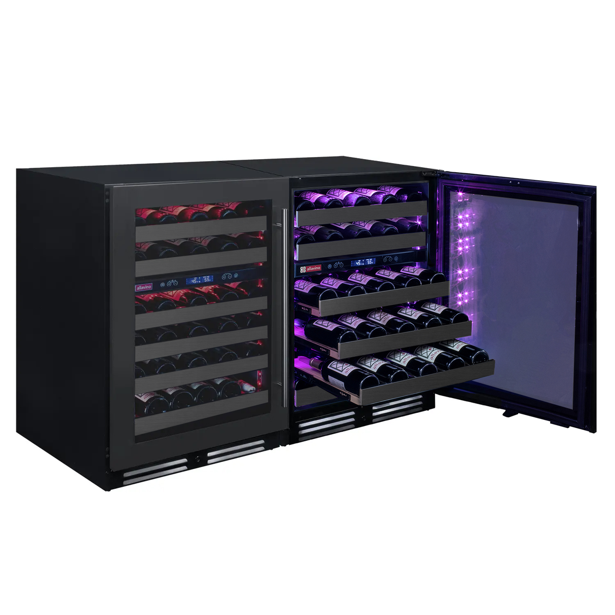 Allavino Reserva Series 100‑Bottle 34″ Tall Four‑Zone Black Stainless Steel Side‑by‑Side Wine Cooler Refrigerator BF 2X‑BDW5034D‑2BS