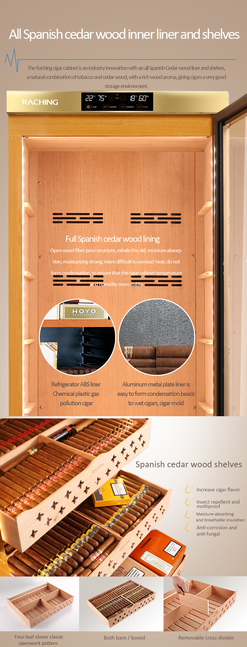 Raching MON5800A Premium Electronic Cigar Humidor with Ammonia Removal | 3000 Cigars