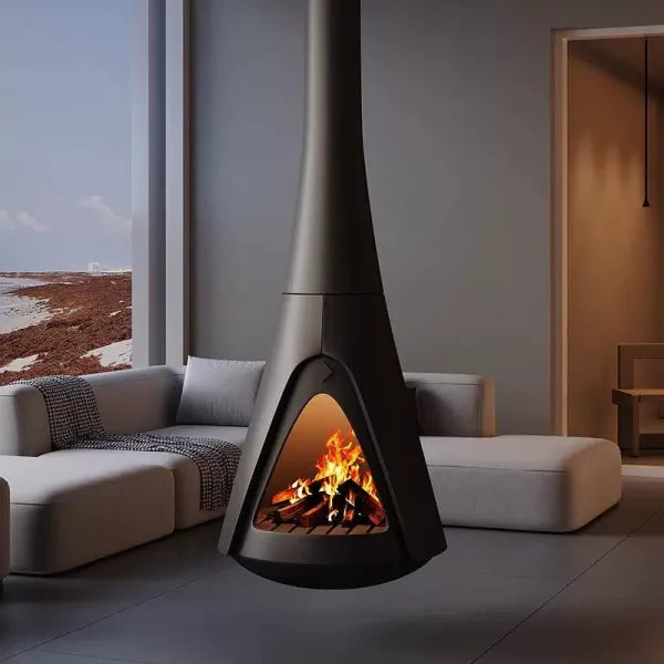 HearthArtSinn Shine 6 Luxury Indoor Hanging Fireplace Wood Burning Fireplace