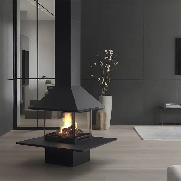 HearthArtSinn Ash 3 Square Floor-Standing Wood-Burning Fireplace with Countertop