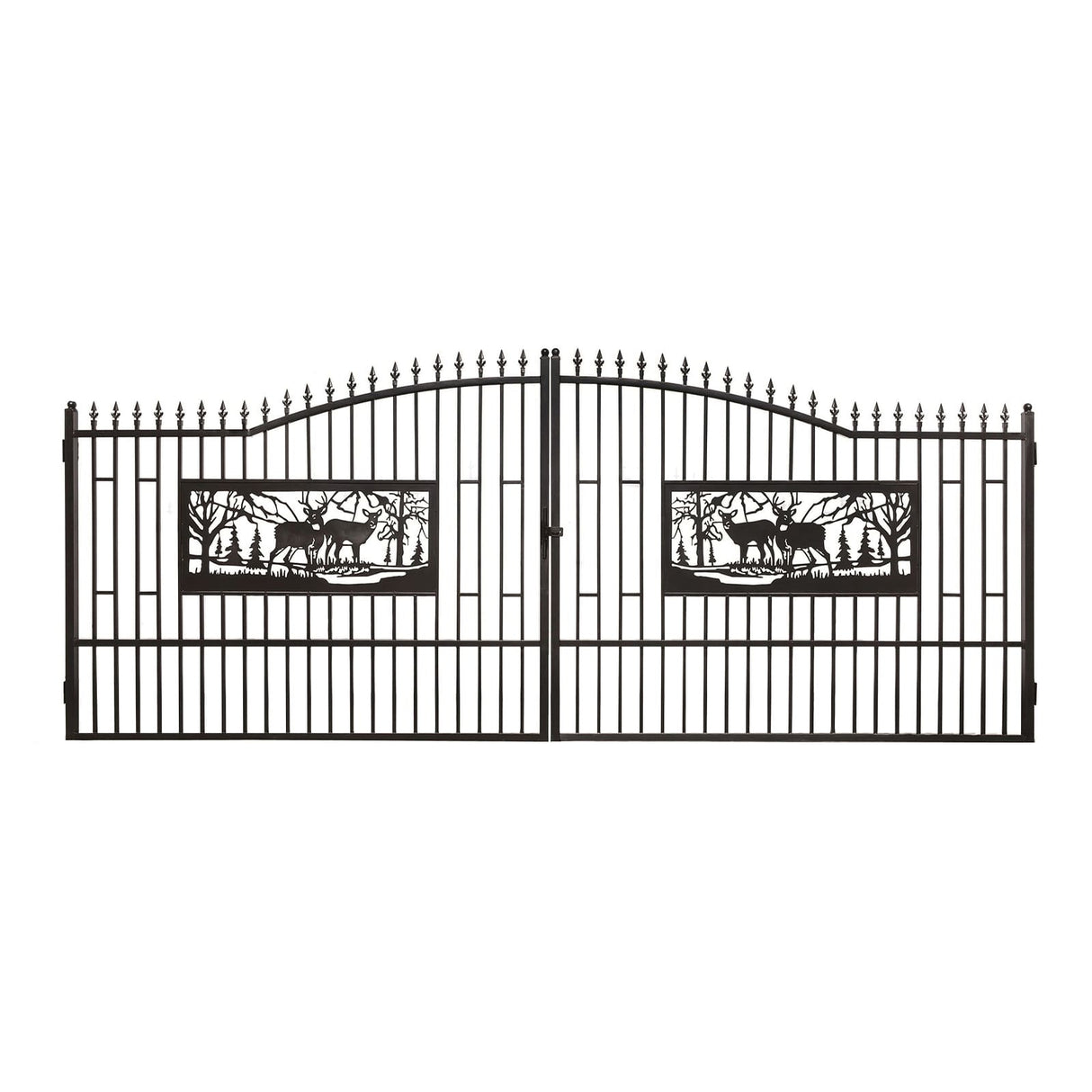 20FT × 7FT Double Wrought Iron Gate Decorative Deer Artwork Driveway Gate