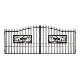 20FT × 7FT Double Wrought Iron Gate Decorative Deer Artwork Driveway Gate