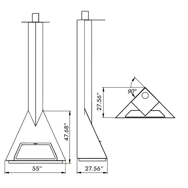 HearthArtSinn Ash 4 Triangular Hanging Wood Burning Fireplace