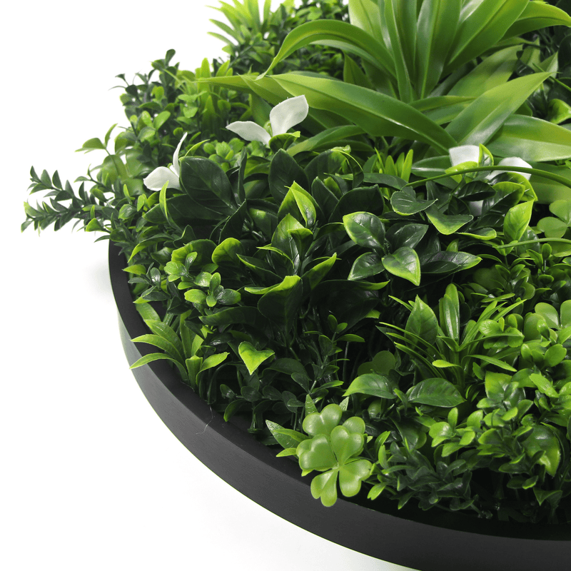 Designer Plants USA Luxury Artificial Green Plant Wall Circle 30" Black Frame UV Resistant