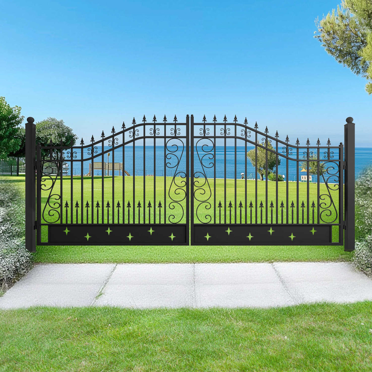 Chery Industrial 16x8 ft Dual Swing Driveway Gate with Star Pattern