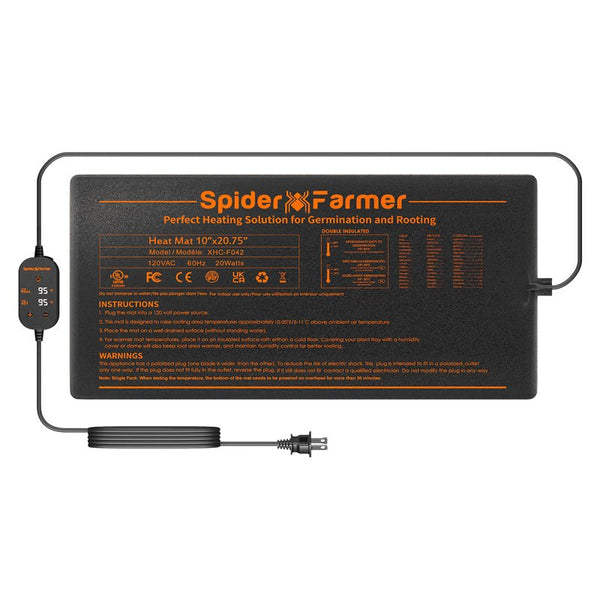 Spider Farmer Waterproof 10”X20.75” Seedling Heat Mat for Germination Indoor Gardening