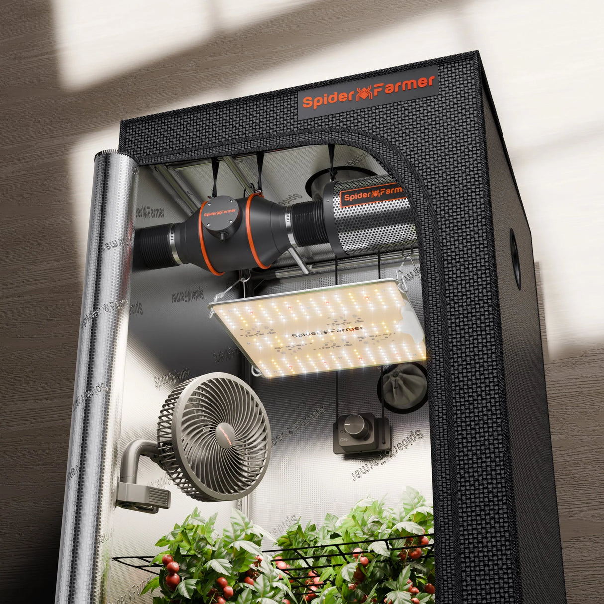 Spider Farmer 2’x2′X4.6′ Complete Grow Tent Kit SF1000D LED Grow Light 6” Clip Fan 4” Ventilation System