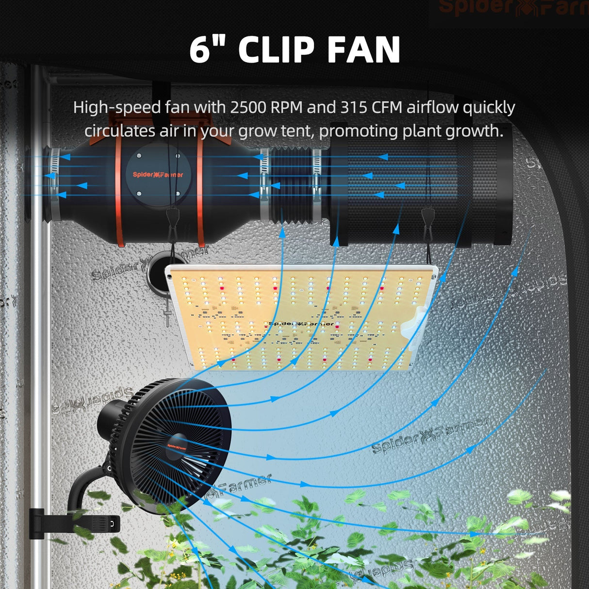 Spider Farmer 2’x2′X4.6′ Complete Grow Tent Kit SF1000D LED Grow Light 6” Clip Fan 4” Ventilation System