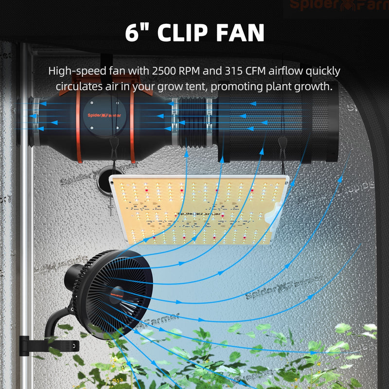 Spider Farmer 2’x2′X4.6′ Complete Grow Tent Kit SF1000D LED Grow Light 6” Clip Fan 4” Ventilation System