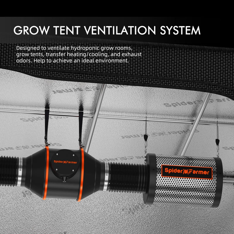 Spider Farmer 3’x3′X6′ Complete Grow Tent Kit G3000 LED Grow Light 6” Clip Fan 4” Ventilation System