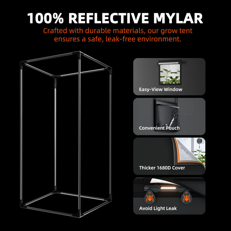 Spider Farmer 4’x4′X6.5′ Complete Grow Tent Kit丨SF4000 301H EVO Full Spectrum LED Grow Light丨6” Clip Fan丨6” Ventilation System with Speed Controller